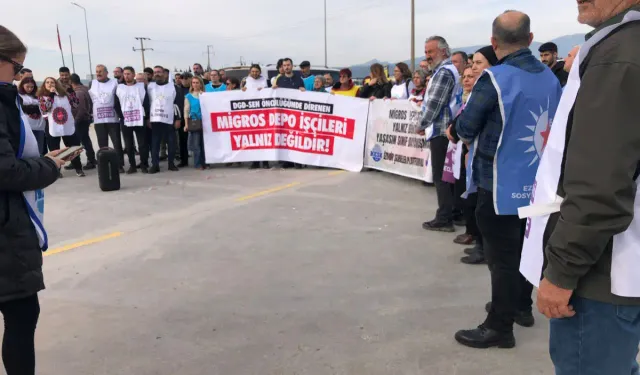 KESK Torbalı Migros depo işçilerini ziyaret etti: 'Migros işçisi yalnız değildir'