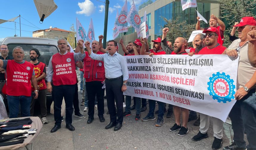 Hyundai Elevator işçilerinden şirket önünde protesto: Sefalet zammını kabul etmeyeceğiz